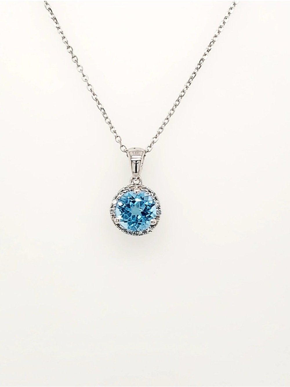 NWT Blue Topaz (1-1/2 ct. t.w.) & Diamond Accent Pendant Necklace in 14k WG